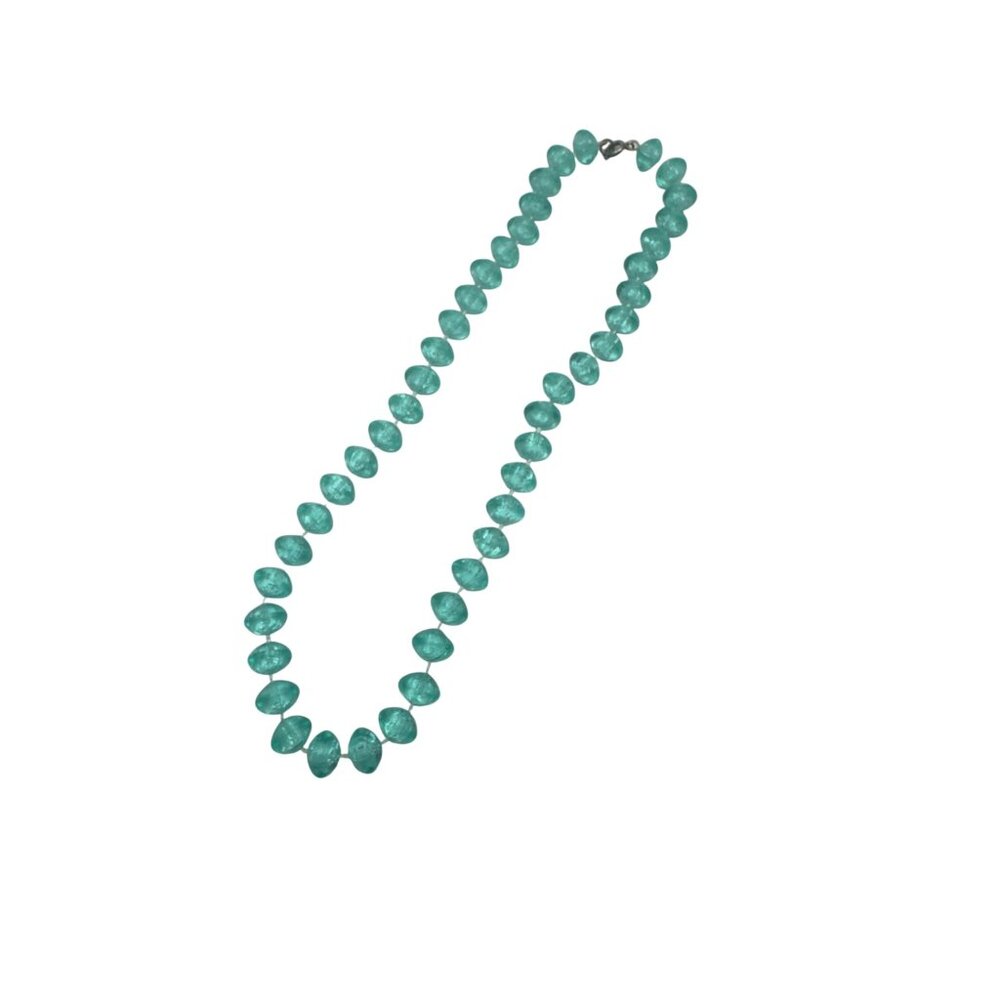 Teal Acrylic Beaded Necklace 17 Inches Spring  Mom Gift Lightweight Grandma - Picture 4 of 5